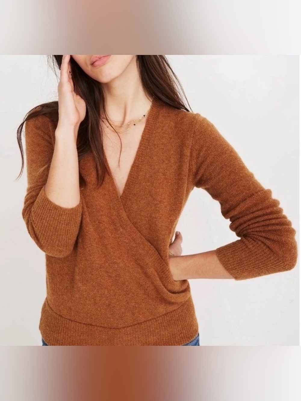 Madewell Wrap Front Harvest Wool Alpaca Coziest Yarn Pullover Sweater Medium
